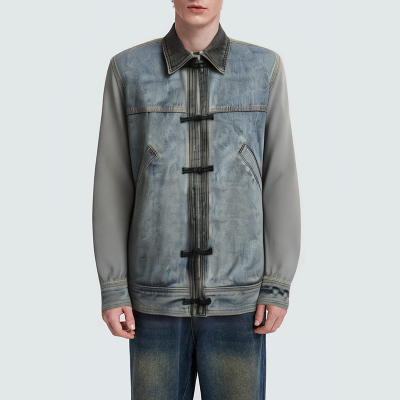 Men's vintage washed lapel denim jacket
