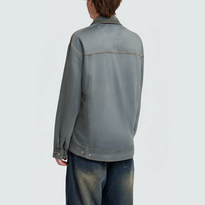 Men's vintage washed lapel denim jacket