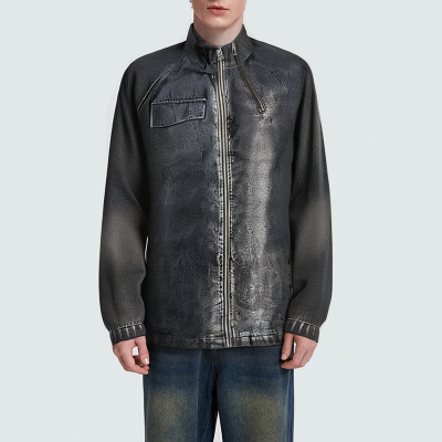 Vintage washed zipper men's denim jacket