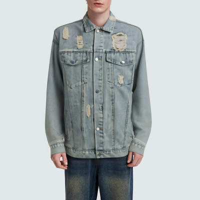 Lapel single-breasted loose men's denim jacket
