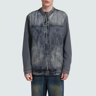 Versatile washed zipper men's denim jacket
