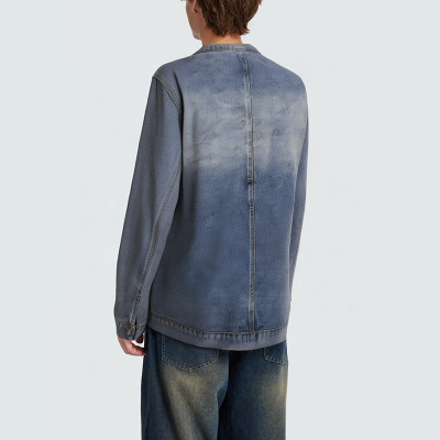 Versatile washed zipper men's denim jacket