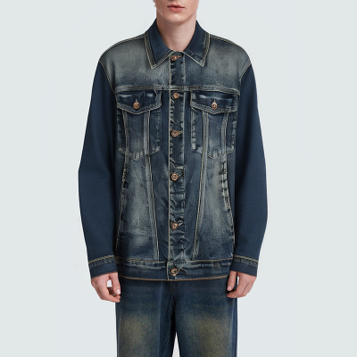 Blue lapel button men's denim jacket