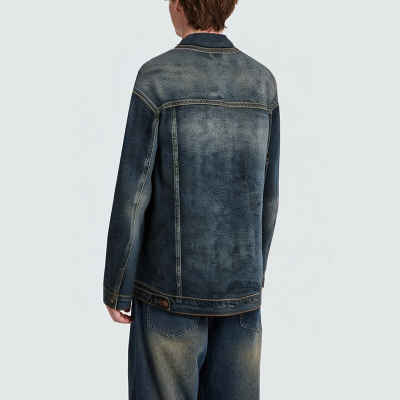 Blue lapel button men's denim jacket