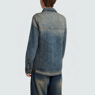 Men's lapel vintage washed button denim jacket