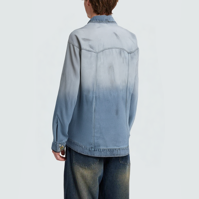 Washed distressed gradient men's denim jacket