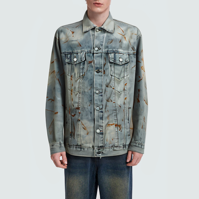 Versatile lapel button men's denim jacket