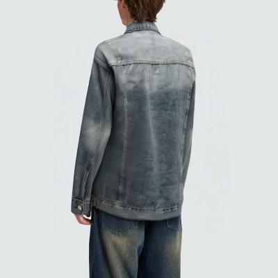 Men's blue lapel washed denim jacket
