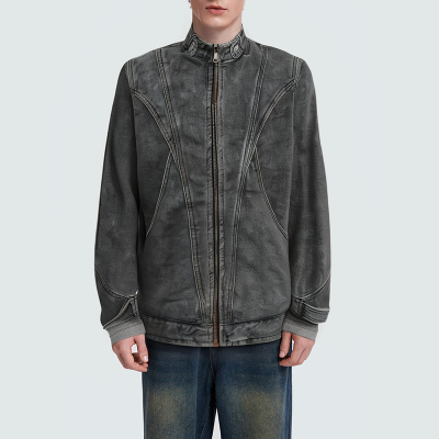 Stand collar seam details Men's denim jacket