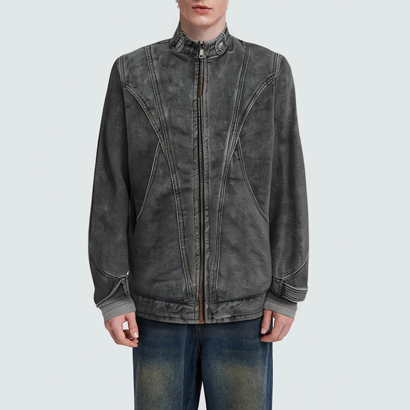 Stand collar seam details Men's denim jacket