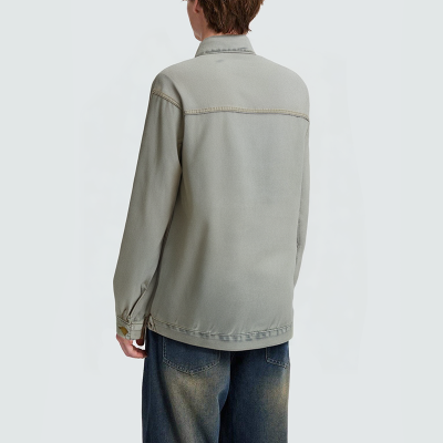 Men's stand collar washed zipper denim jacket