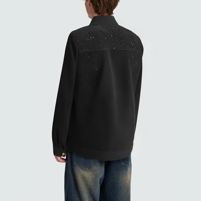 Black lapel sequined men's denim jacket