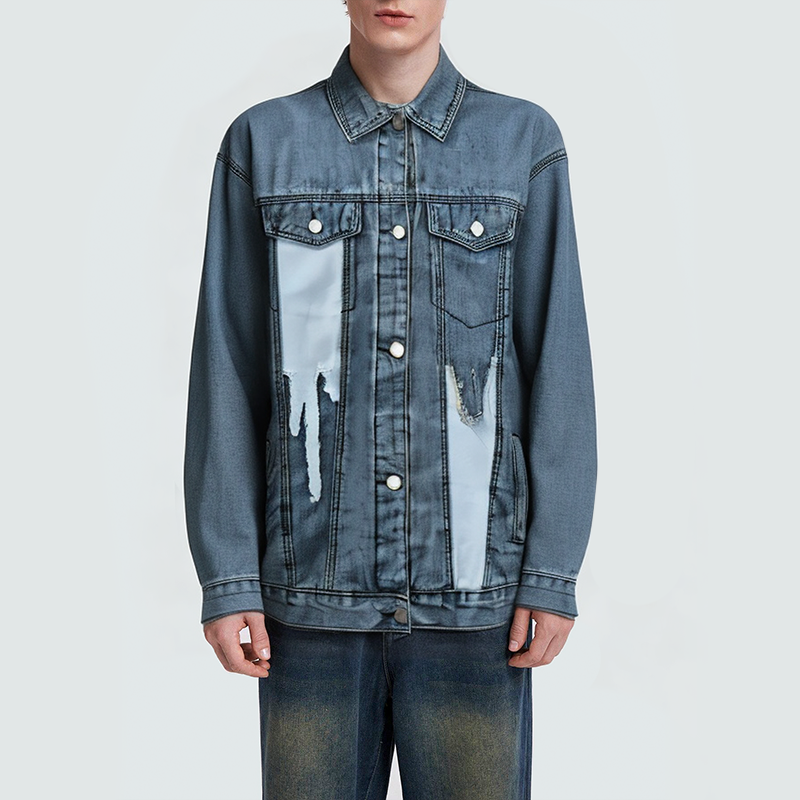 Loose fit blue lapel men's denim jacket
