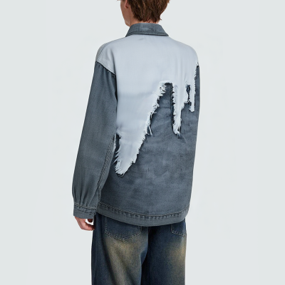 Loose fit blue lapel men's denim jacket