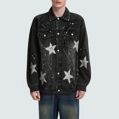 Men's star pattern button denim jacket