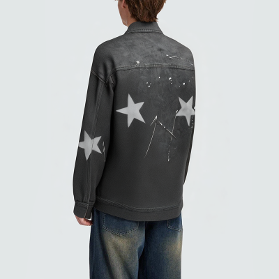 Men's star pattern button denim jacket