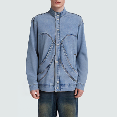 Men's casual stand collar snap button denim jacket