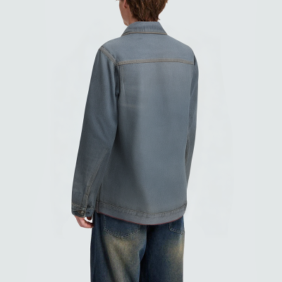 Washed faded button men's denim jacket