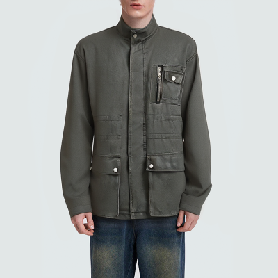 Multi-pocket loose-fitting men's denim jacket