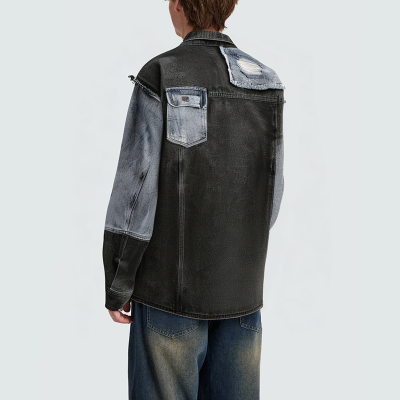 Fashionable patchwork multi-pocket men's denim jacket