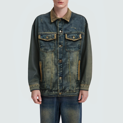 Vintage acid wash button men's denim jacket