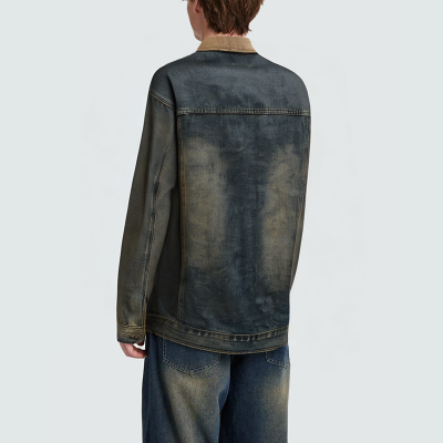 Vintage acid wash button men's denim jacket
