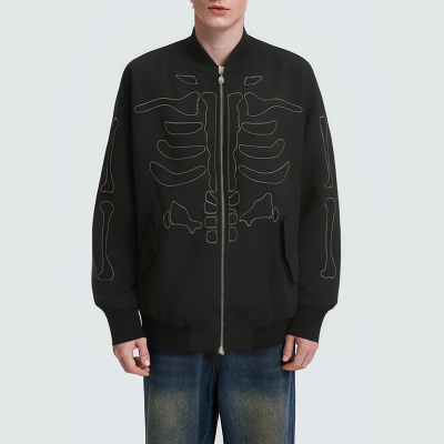 Black skull embroidered men's denim jacket