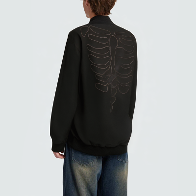 Black skull embroidered men's denim jacket