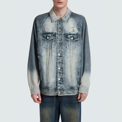 Washed and faded lapel men's denim jacket