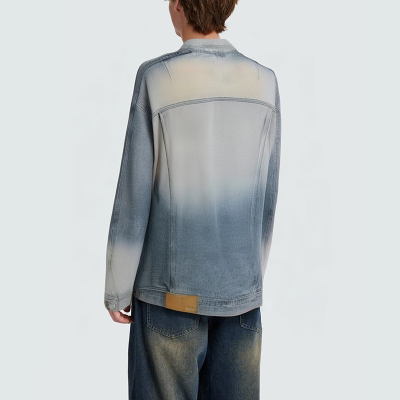 Washed and faded lapel men's denim jacket