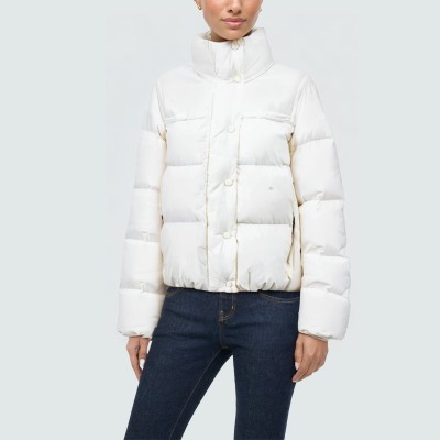 White stand collar warm women's down jacket