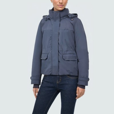 Blue warm hooded women's down jacket