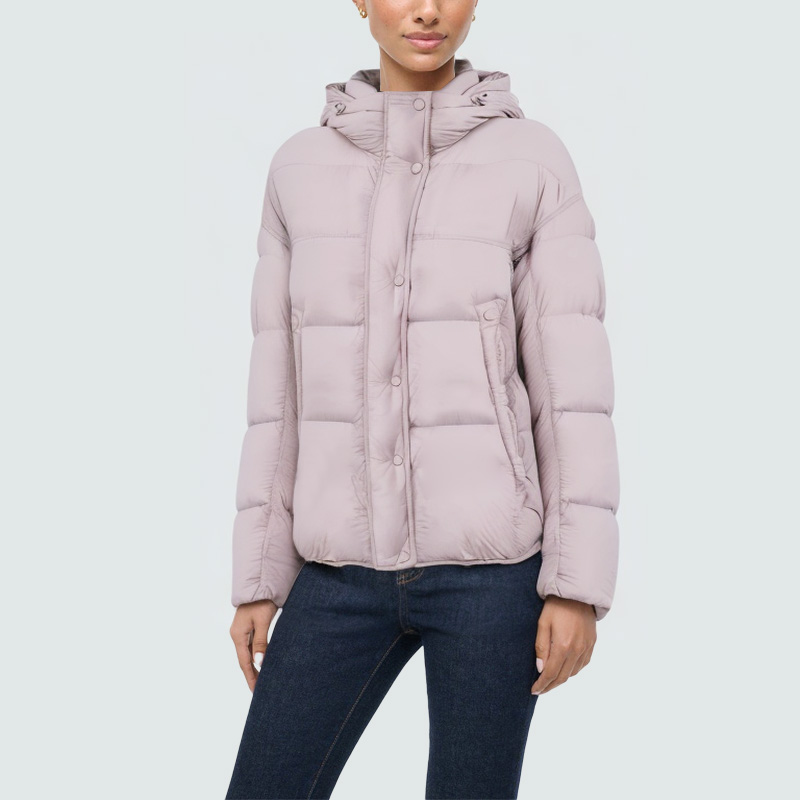 Pink warm hooded women's down jacket