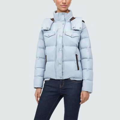 Light blue warm hooded women's down jacket