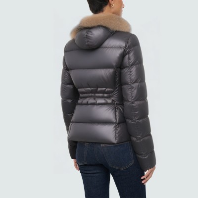 Black elastic waist warm women's down jacket