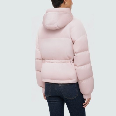 Pink simple hooded women's down jacket