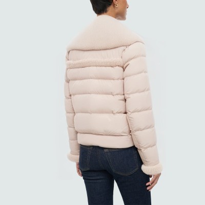 Beige large lapel warm women's down jacket