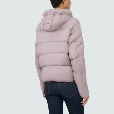 Pink warm hooded women's down jacket
