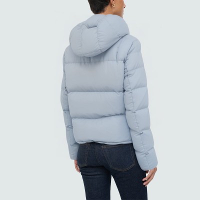 Light blue warm hooded women's down jacket