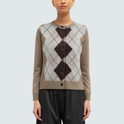 Casual diamond jacquard women's knit cardigan