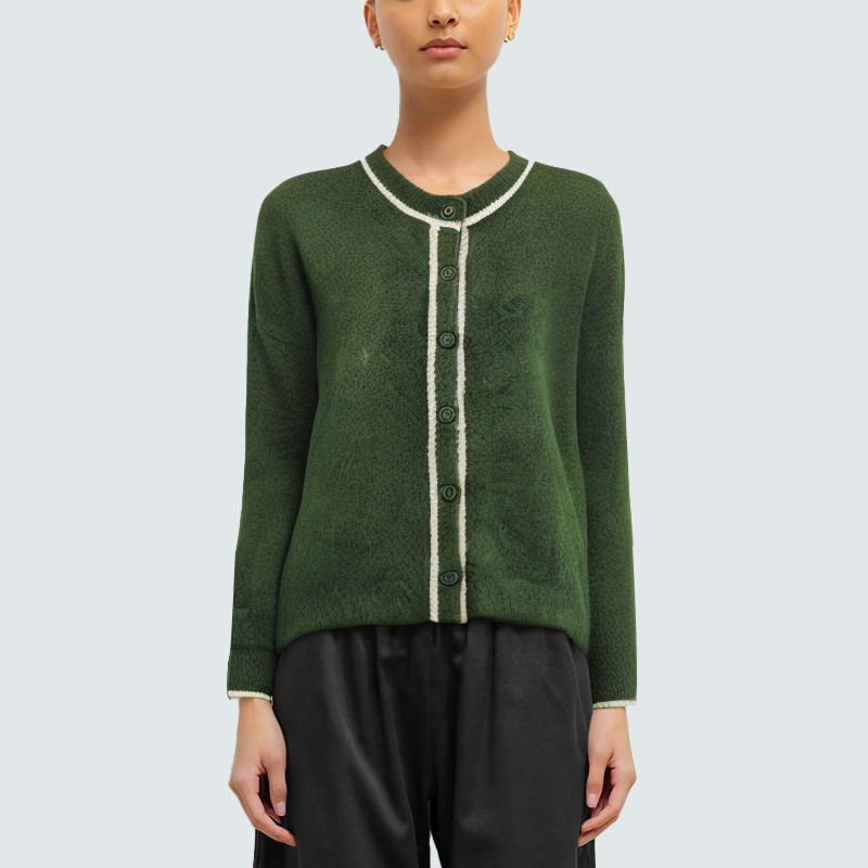 Color-block decorated women's knitted cardigan