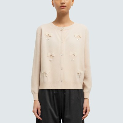 Bow-decorated women's knitted cardigan