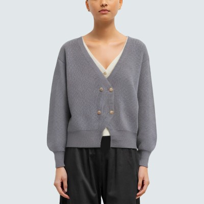 Simple two-piece style women's knitted cardigan