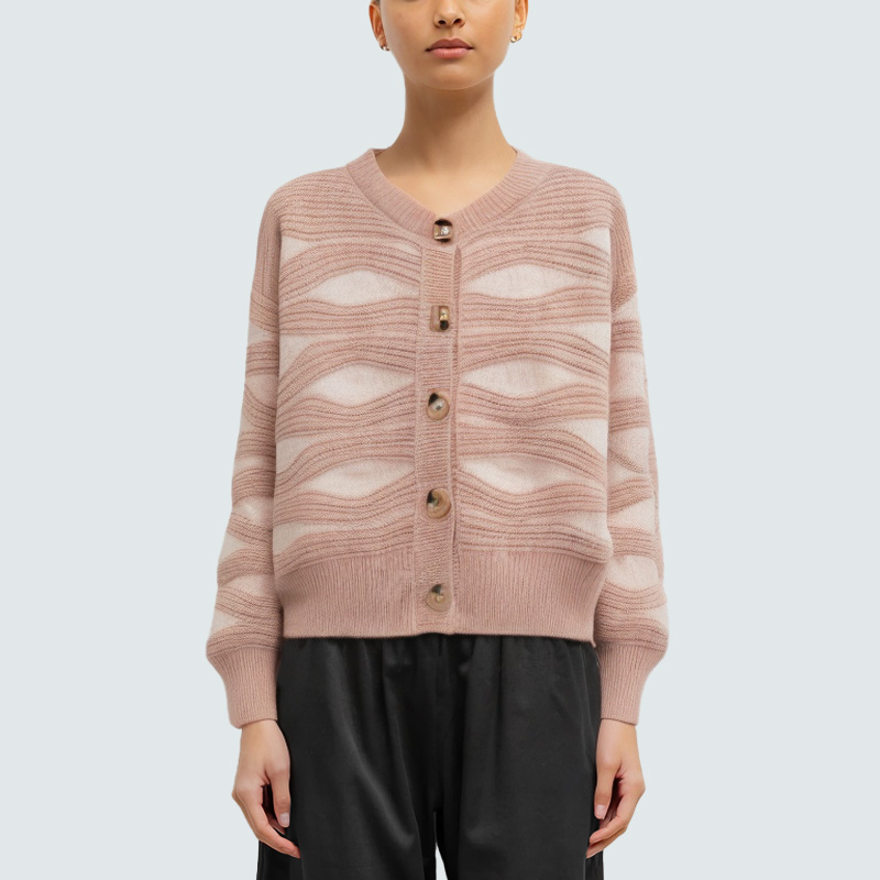 Wavy striped women's knit cardigan