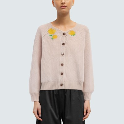 Floral embroidery women's knit cardigan
