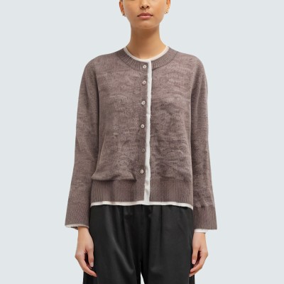 Casual contrasting trim women's knitted cardigan