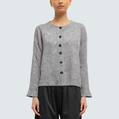 Gray round-neck women's knitted cardigan