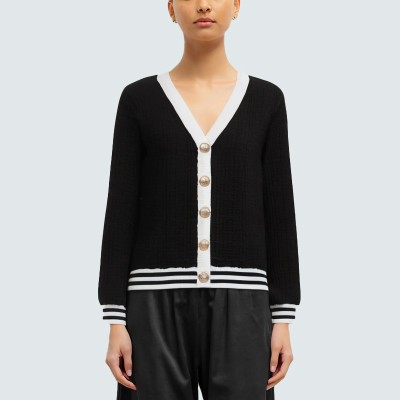 Color-blocked V-neck women's knitted cardigan