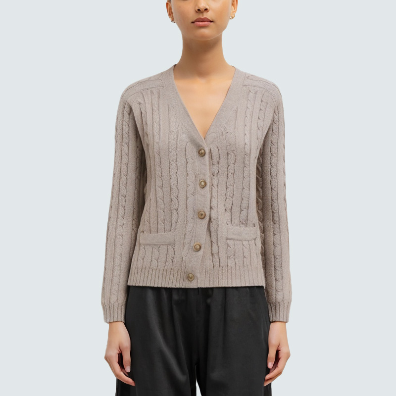 Retro twisted-knit women's cardigan
