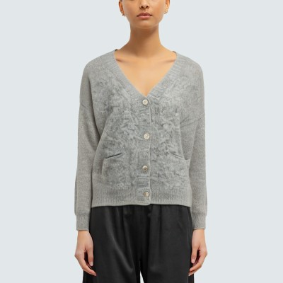 Simple V-neck wool women's knitted cardigan